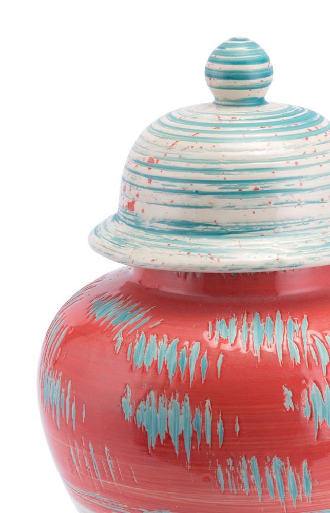 Zuo Coralia Temple Jar Coral Red & Turquoise