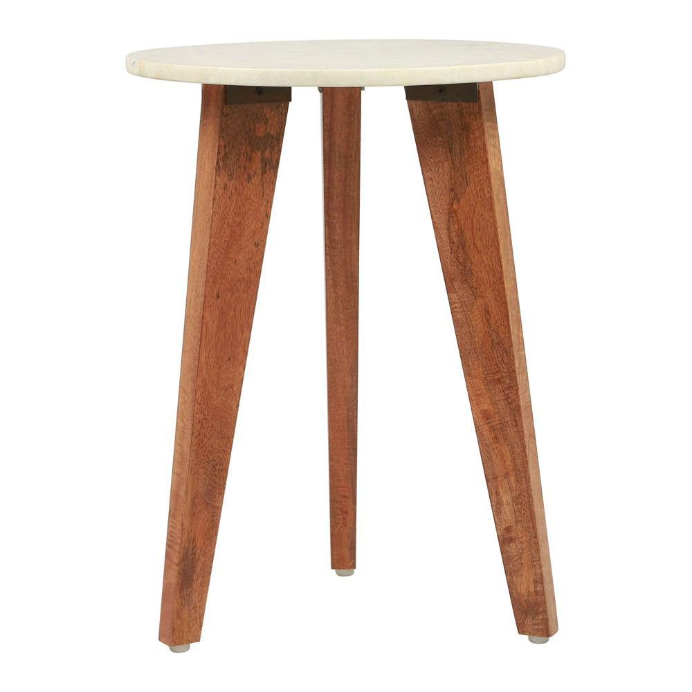 Zuo Axton End Table White Marble & Wood