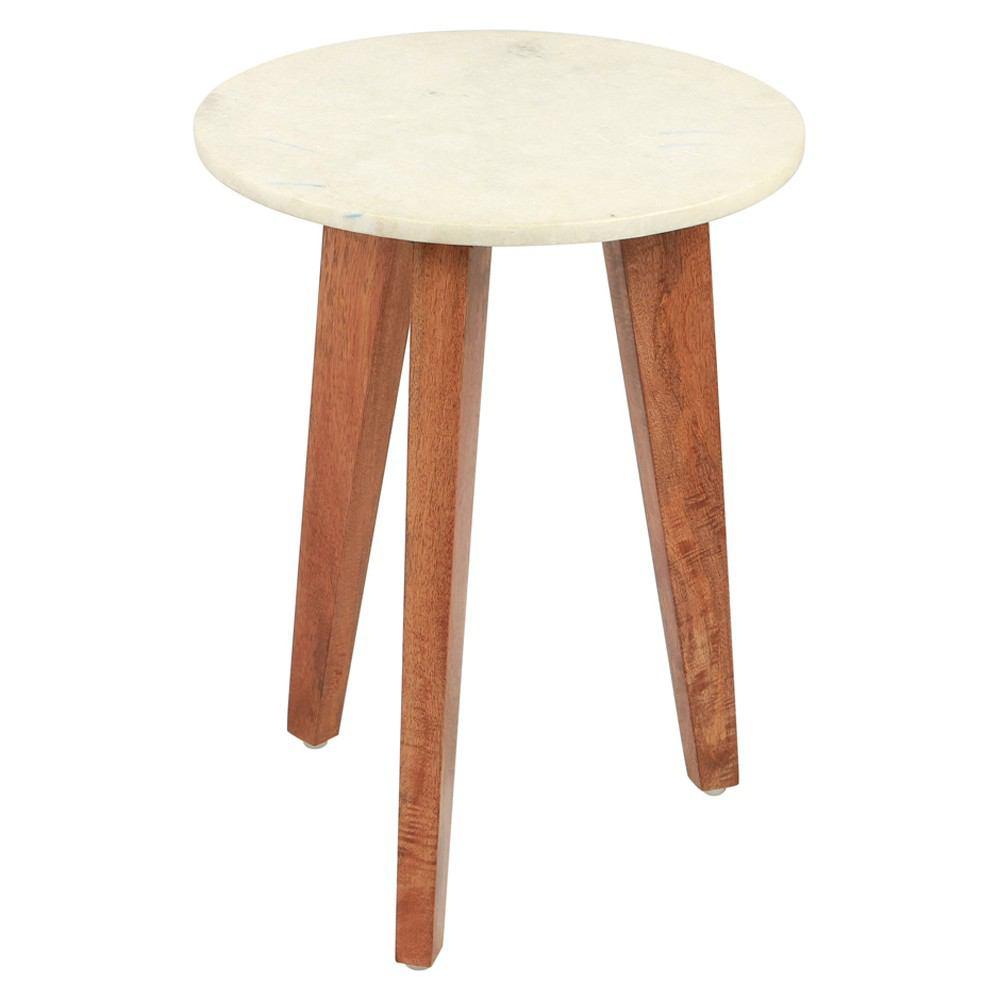 Zuo Axton End Table White Marble & Wood