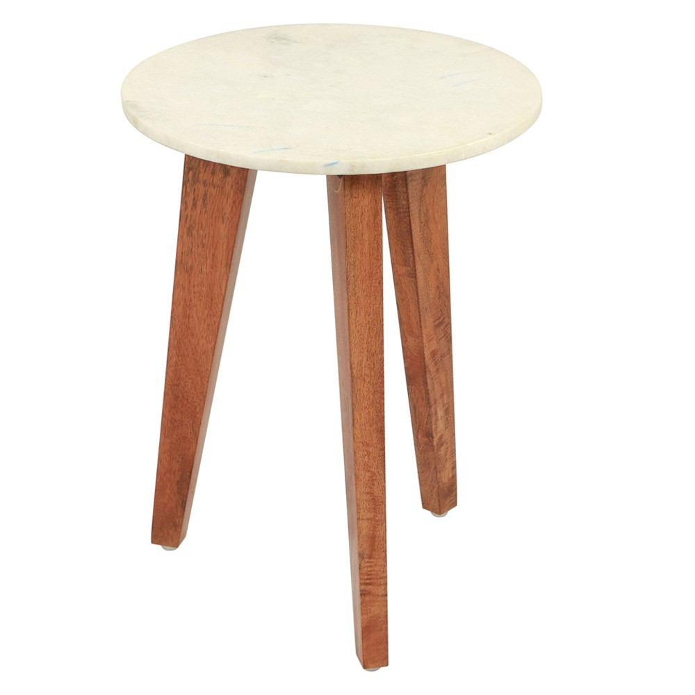 Zuo Axton End Table White Marble & Wood