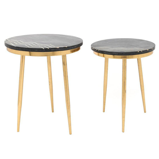 Zuo Rumi Accent Table Set Black Marble & Brass