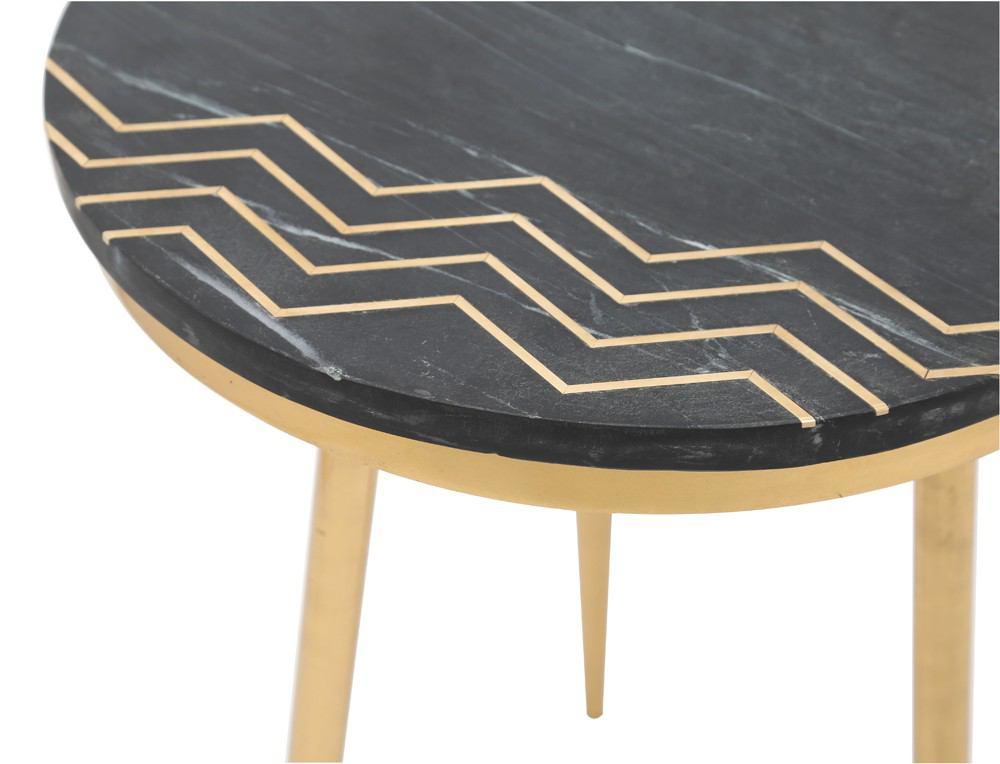 Zuo Rumi Accent Table Set Black Marble & Brass