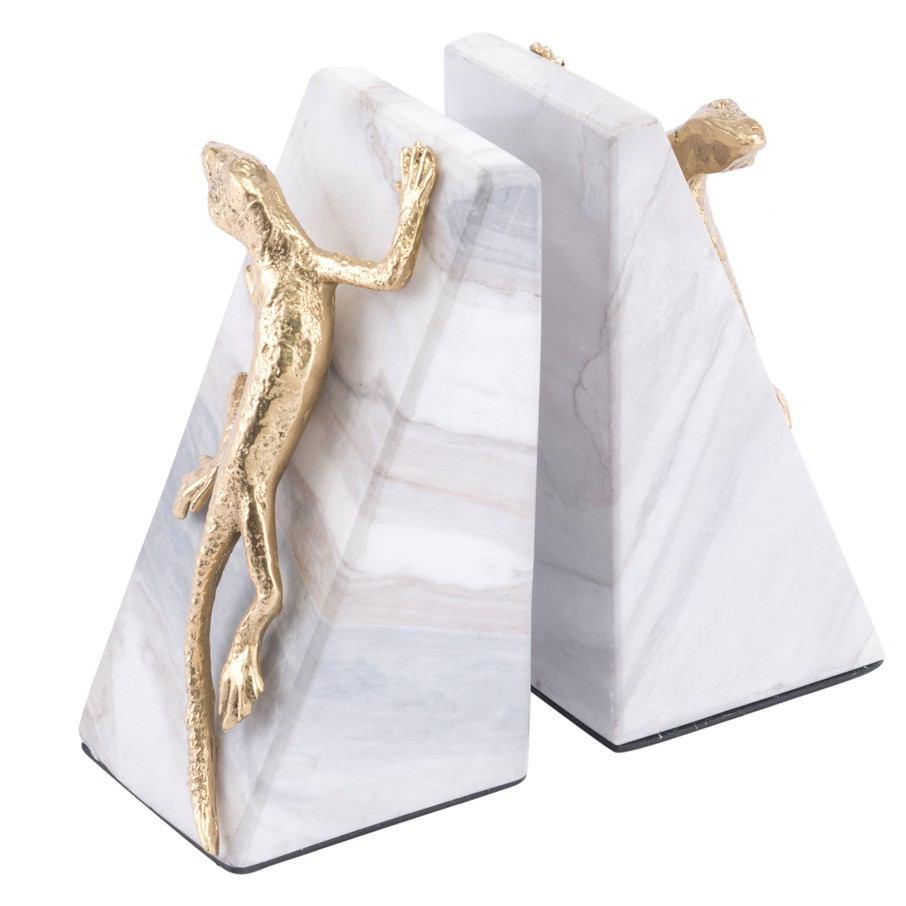 Zuo Iguana Bookends White & Gold