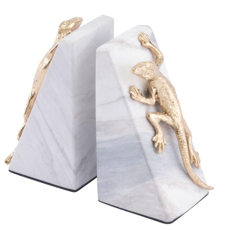 Zuo Iguana Bookends White & Gold