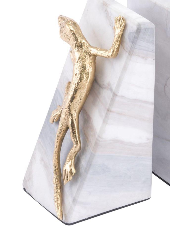 Zuo Iguana Bookends White & Gold