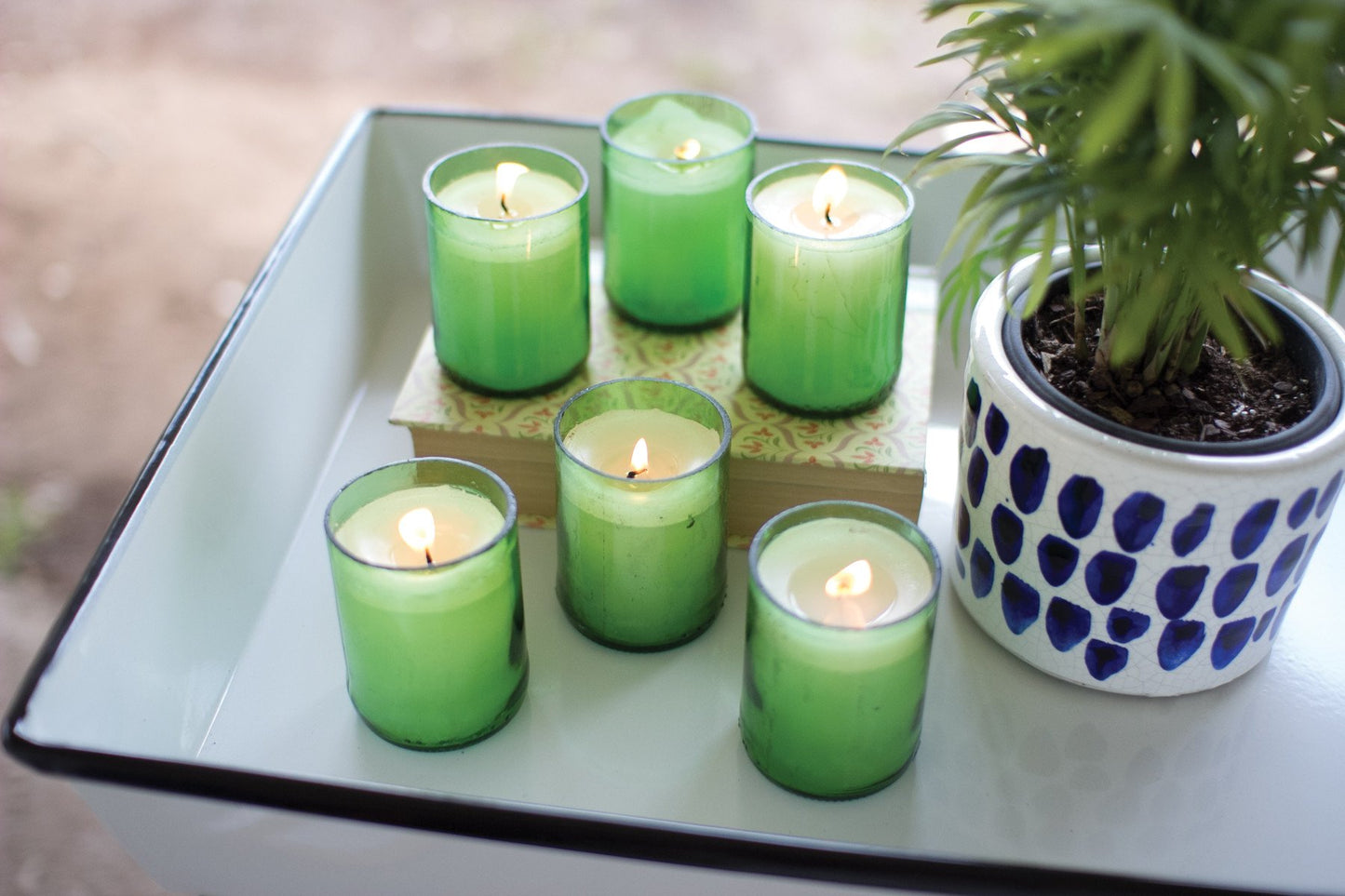 Kalalou Recycled Green Glass Bottle Candles