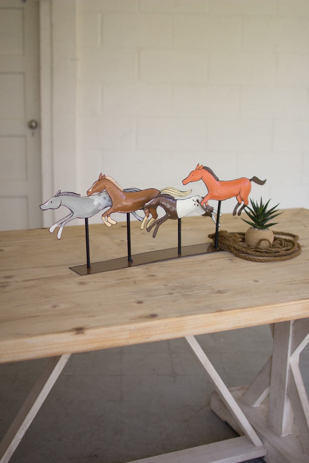 Kalalou Painted Metal Horses On Base