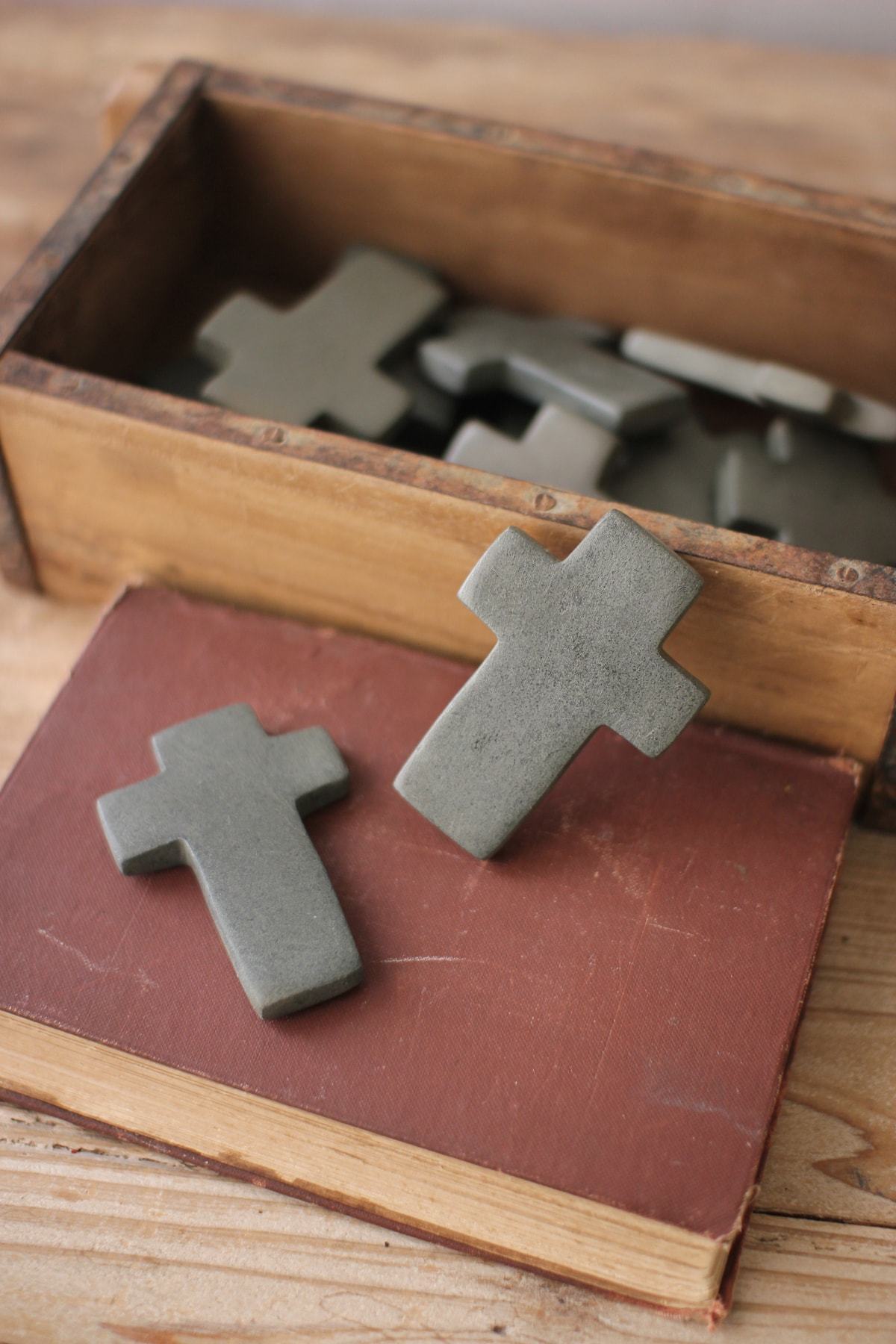 Kalalou Set Of 6 Hand Carved Stone Crosses (2 set of box)