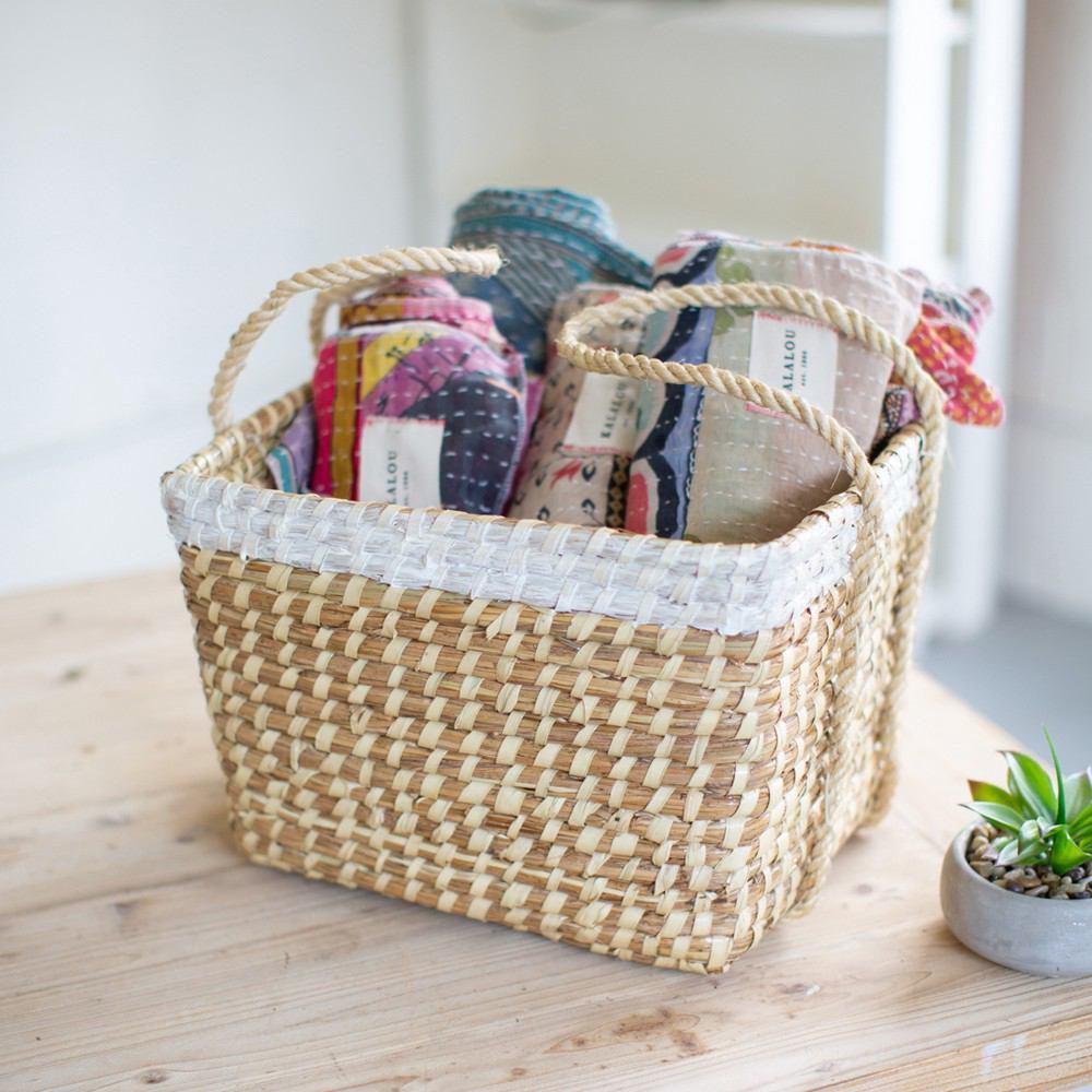 Kalalou White Dipped Seagrass Basket With Long Handles
