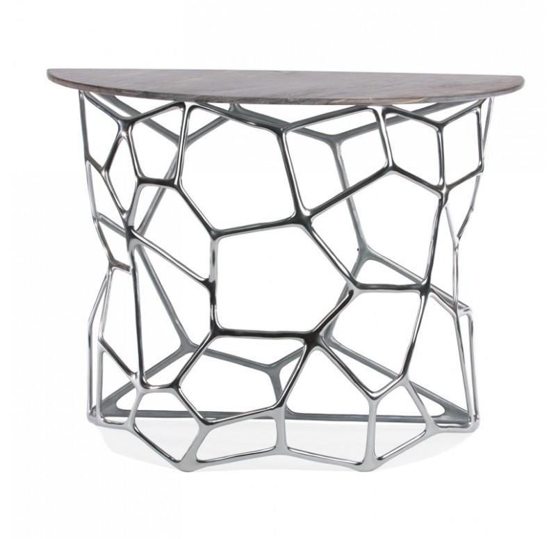 Gold Leaf Design Group Cell Console Wall Table with Marble Top
