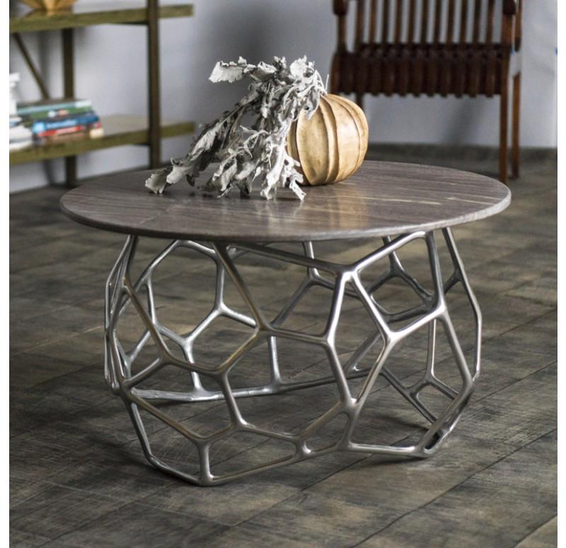 Gold Leaf Design Group Cell Coffee Table with Marble Top