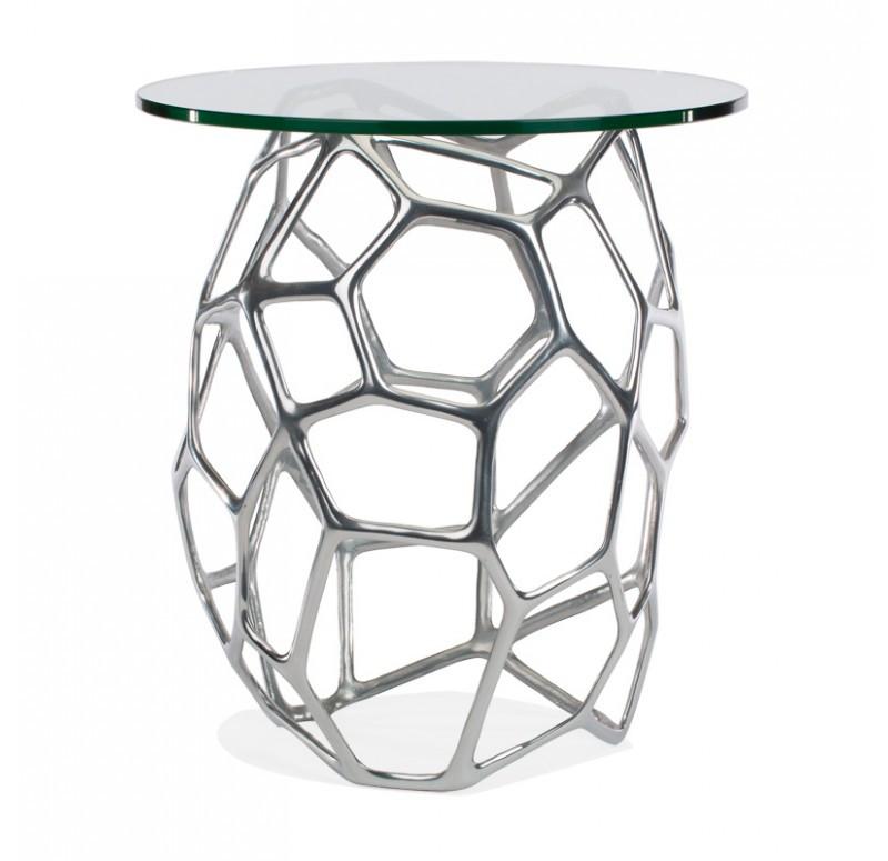Gold Leaf Design Group Cell Accent Table with Glass Top