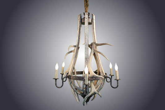 Antlerworx 6 light Tier-Drop 3 Elk/3 Mule Deer Antler Chandelier (AWC-52)
