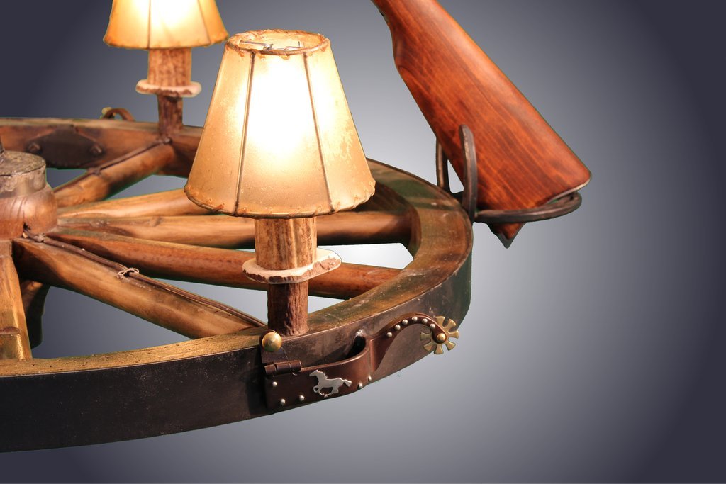 Antlerworx 3 Light Wagon Wheel Rifle Chandelier (3 Rifles) (AWC-73)