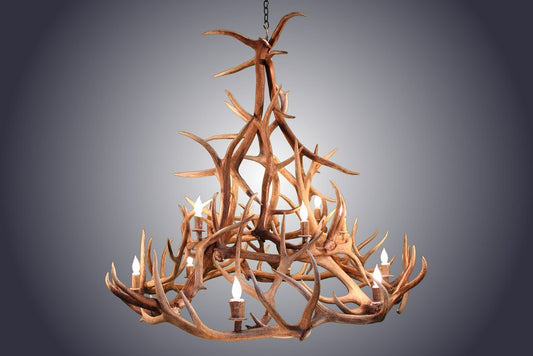 Antlerworx 12 Light Elk Wagon Wheel Tall Antler Chandelier (AWC-87)