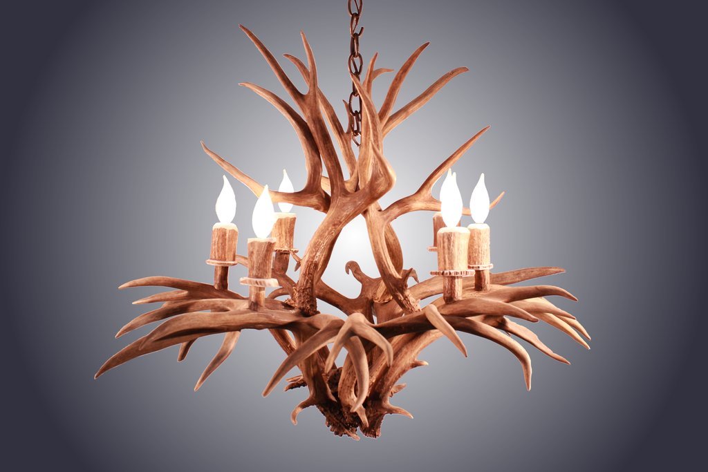 Antlerworx 6 Light Inverted Mule Deer Antler Chandelier (AWC-90)