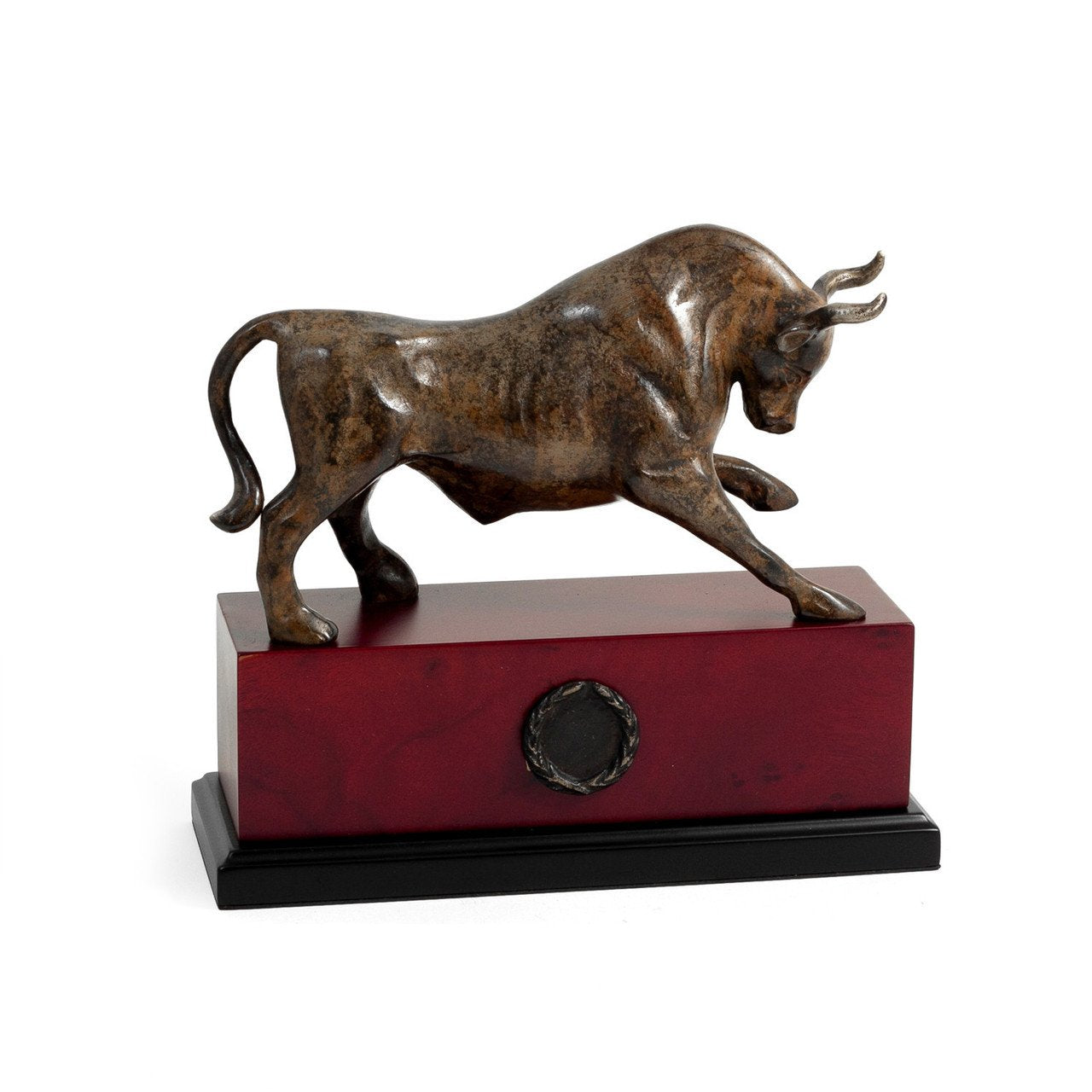 Bey-Berk Brass Bull Sculpture with Flamed Patina Finish