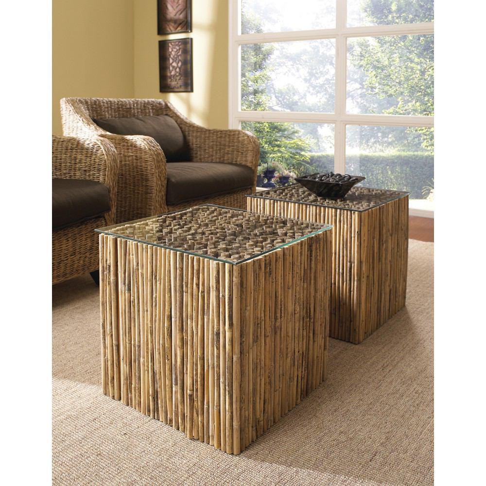 Padma's Plantation Bamboo Stick Bunching Table Base With Glass