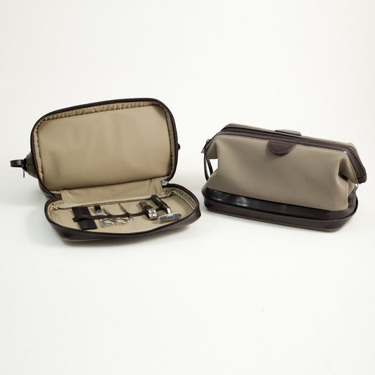 Bey-Berk Ultra Suede & Brown Leather Toiletry Bag