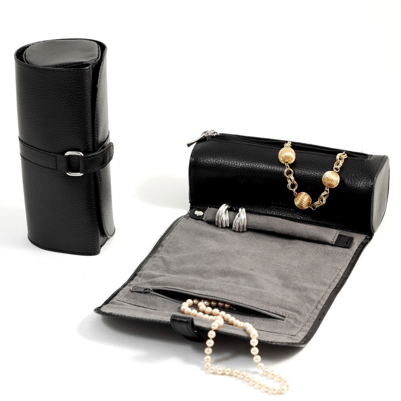 Bey-Berk Black Leather Jewelry Roll