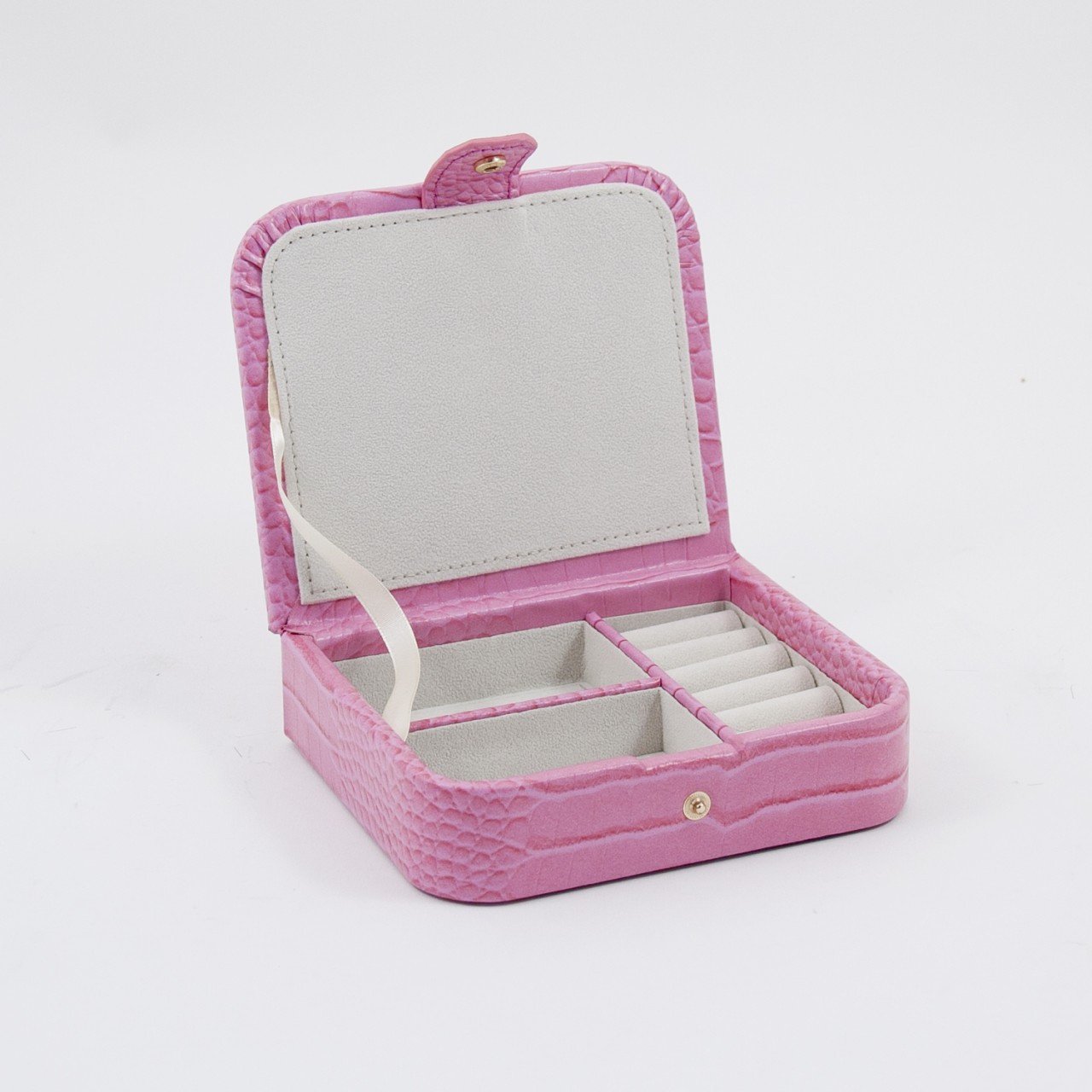 Bey-Berk Pink "Croco" Leather Jewelry Case