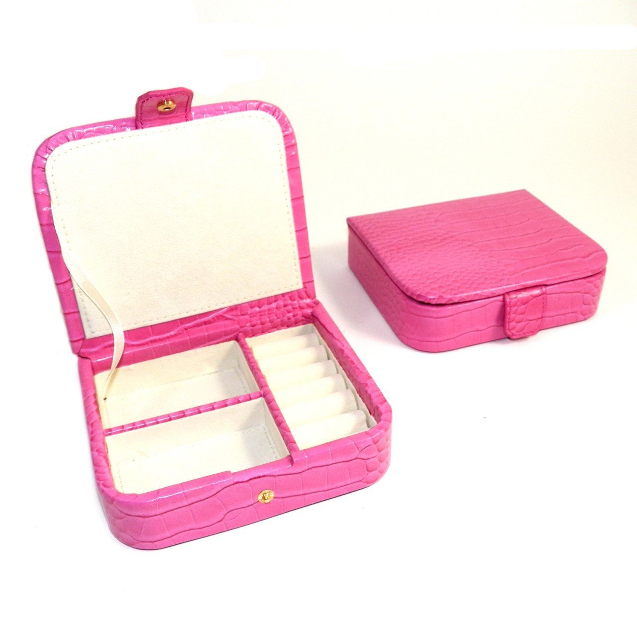 Bey-Berk Pink "Croco" Leather Jewelry Case