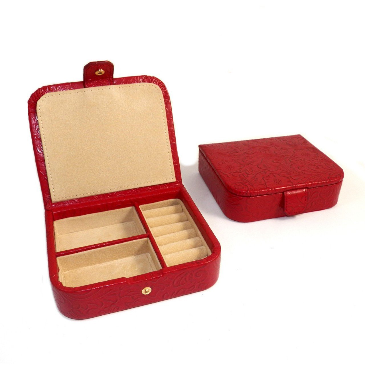 Bey-Berk Red Flower Leather Jewelry Case