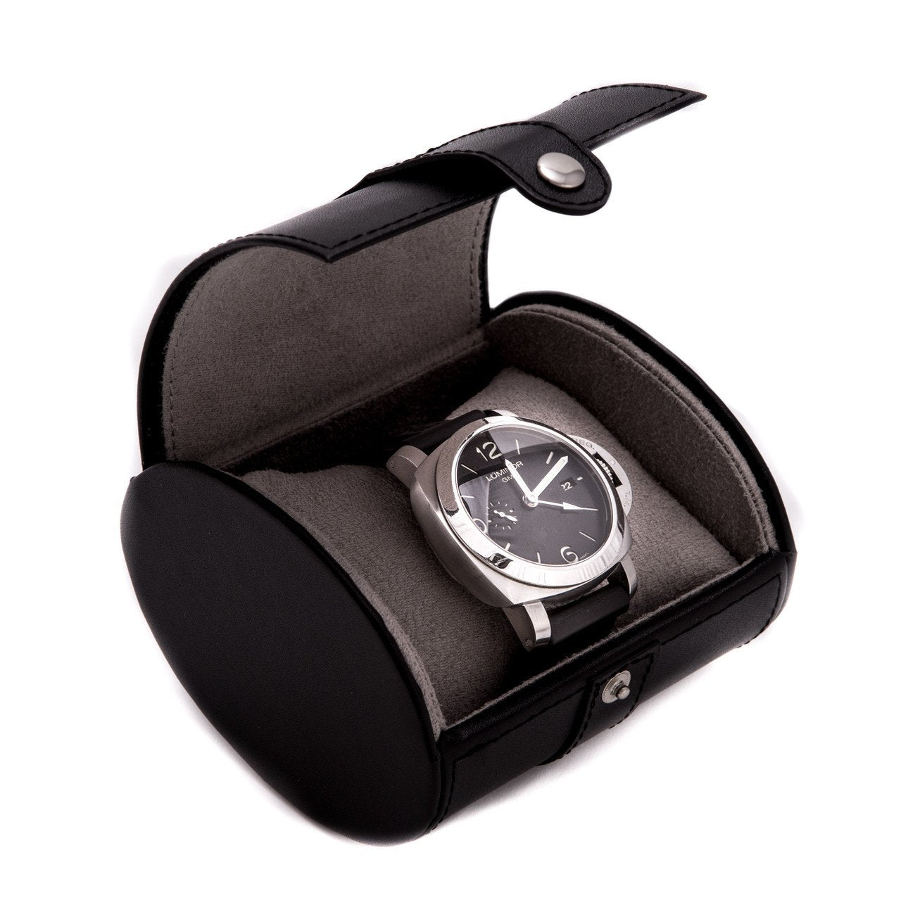 Bey-Berk Black Leather Single Watch Travel Case