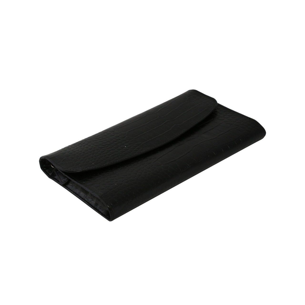 Bey-Berk Black "Croco" Leather Jewelry Clutch