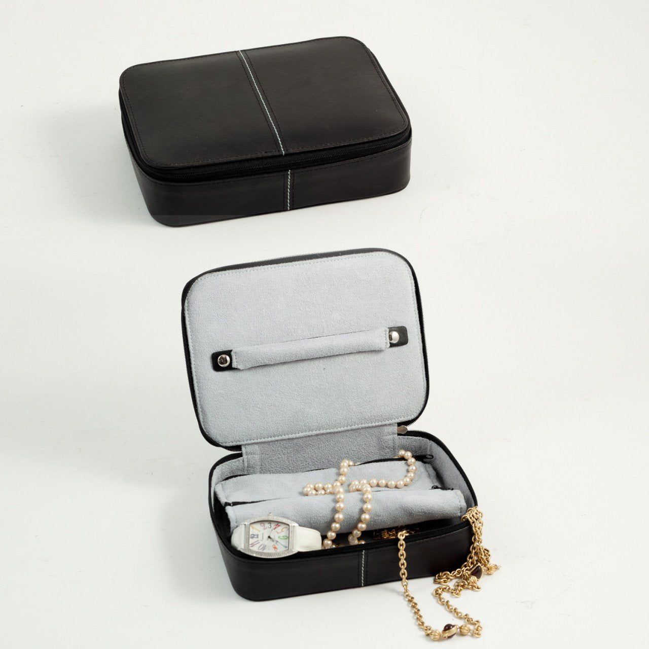 Bey-Berk Black Leather Jewelry Box