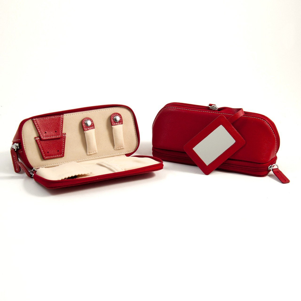 Bey-Berk Red Leather Cosmetic & Jewelry Case