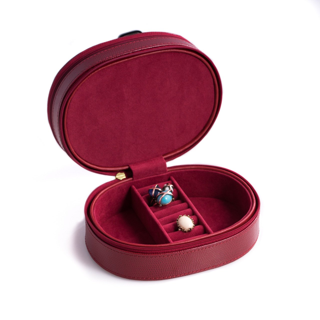 Bey-Berk Red "Lizard" Leather Two Level Jewelry Case