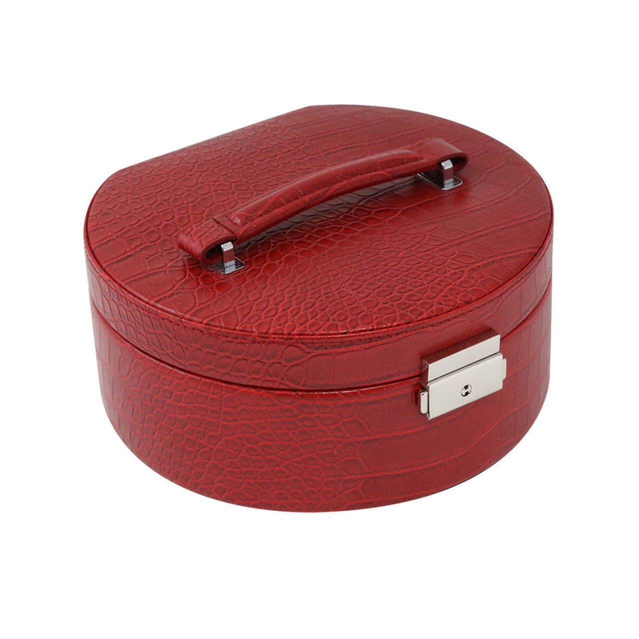 Bey-Berk Red "Croco" Leatherette Round Jewelry Box