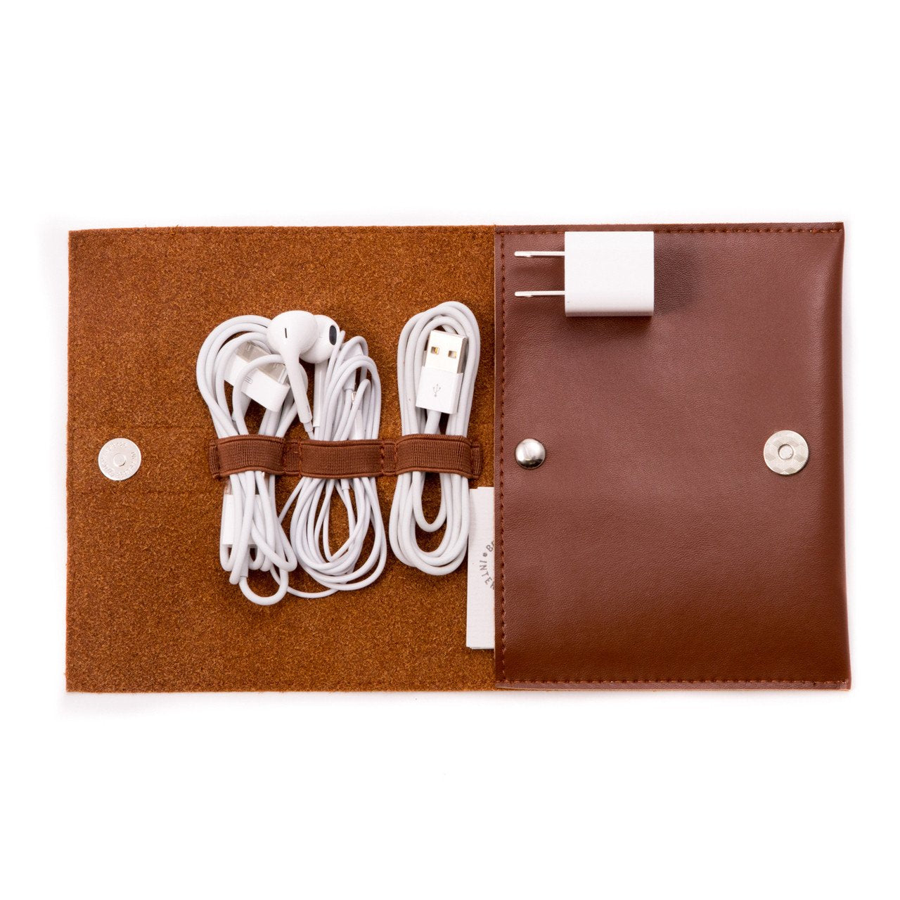 Bey-Berk Brown Leatherette Travel Charger Pouch