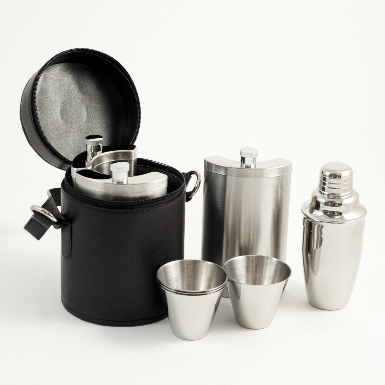 Bey-Berk Ten Piece Stainless Steel Bar Set in Leather Carrying Case
