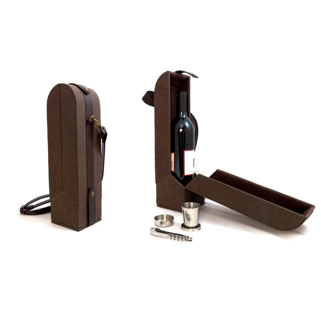 Bey-Berk Leather Wine Caddy w/ 2 cups