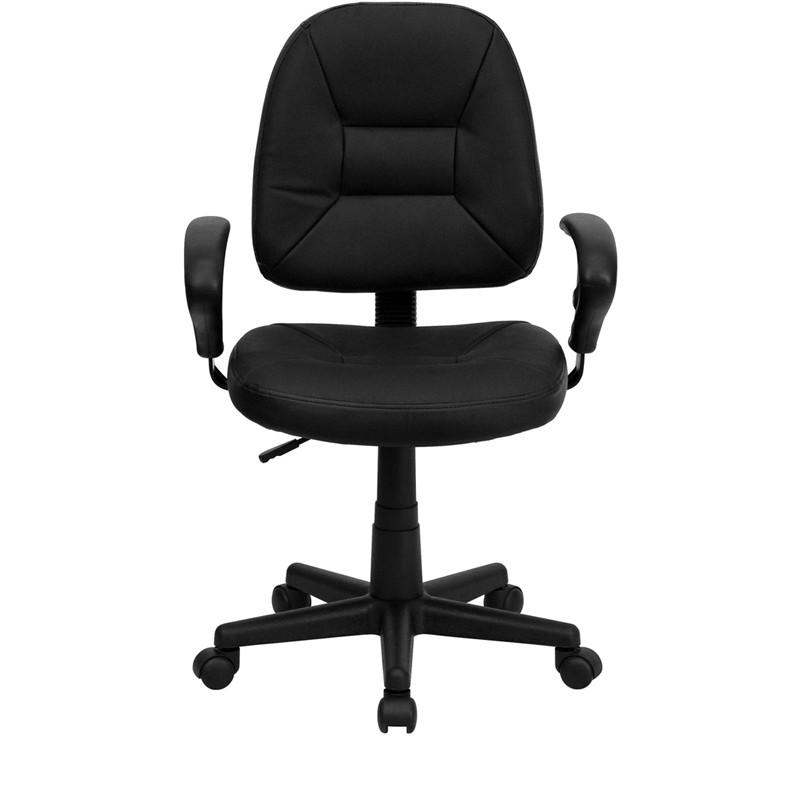 Flash Furniture Mid-Back Black Leather Ergonomic Swivel Task Chair With Height Adjustable Arms