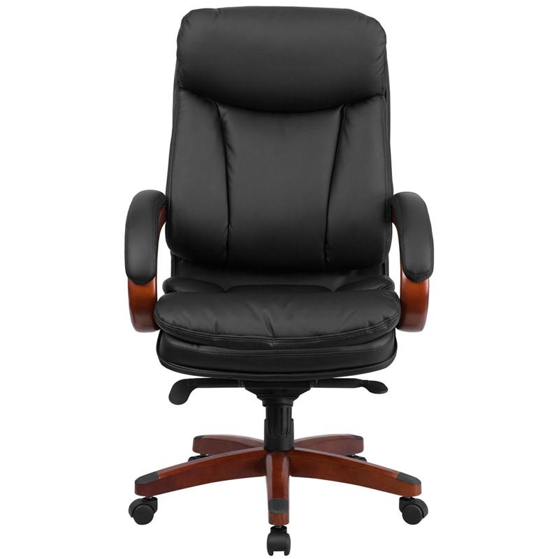Flash Furniture High Back Black Leather Executive Swivel Office Chair With Synchro-Tilt Mechanism And Mahogany Wood Base