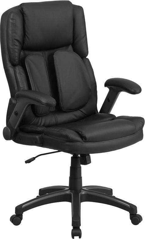 Flash Furniture Extreme Comfort High Back Black Leather Executive Swivel Office Chair With Flip-Up Arms