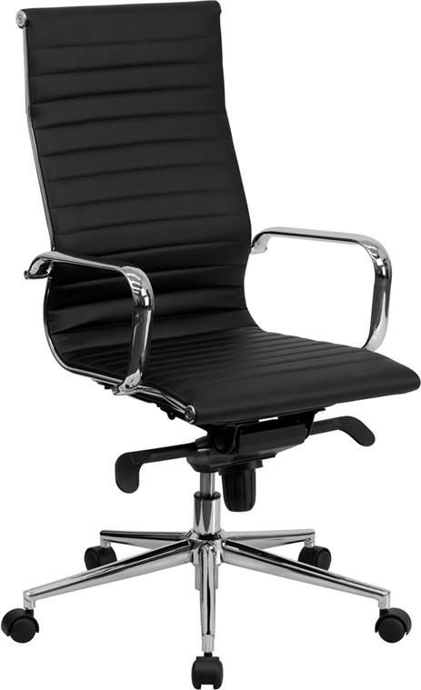 Flash Furniture High Back Black Ribbed Upholstered Leather Executive Swivel Office Chair