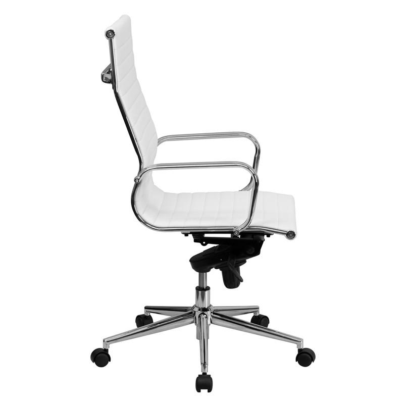 Flash Furniture High Back White Ribbed Upholstered Leather Executive Swivel Office Chair