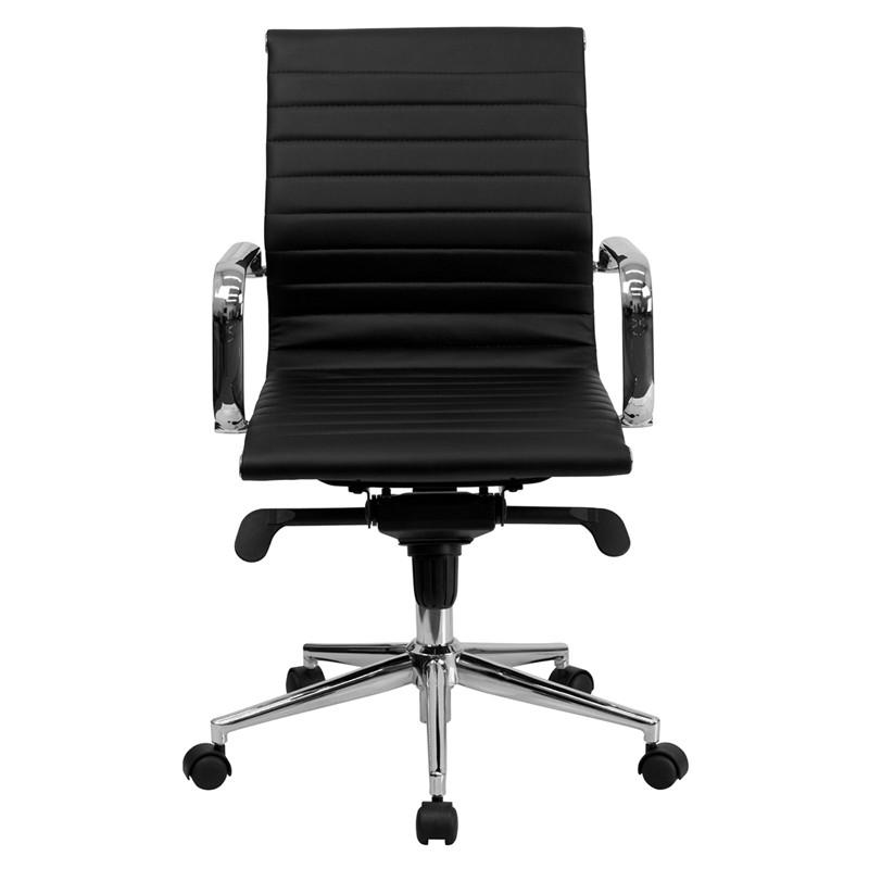 Flash Furniture Mid-Back Black Ribbed Upholstered Leather Swivel Conference Chair