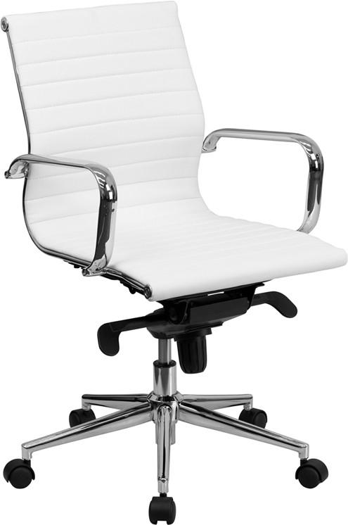 Flash Furniture Mid-Back White Ribbed Upholstered Leather Swivel Conference Chair