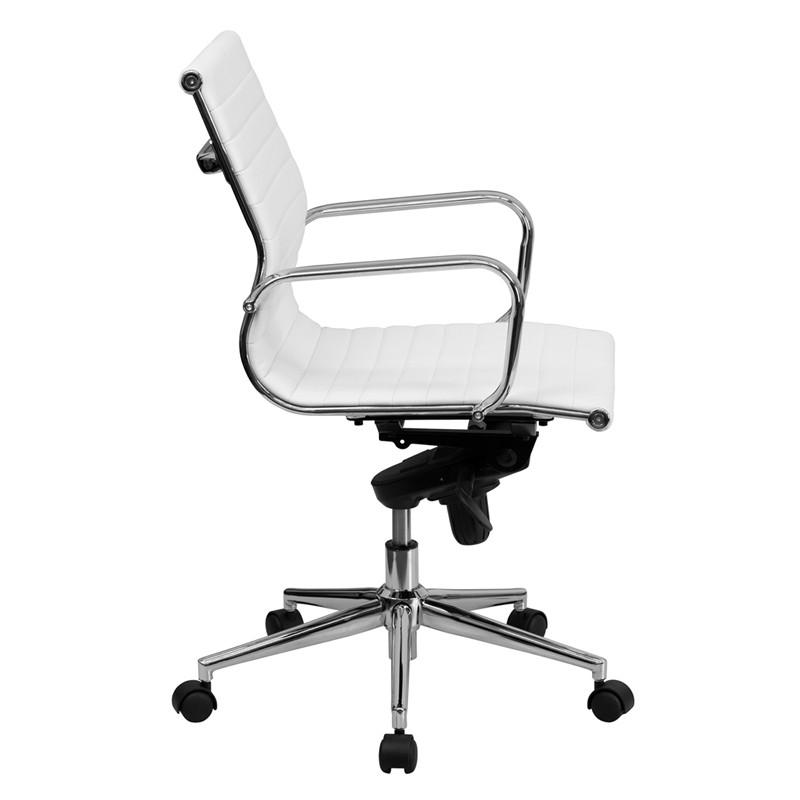 Flash Furniture Mid-Back White Ribbed Upholstered Leather Swivel Conference Chair