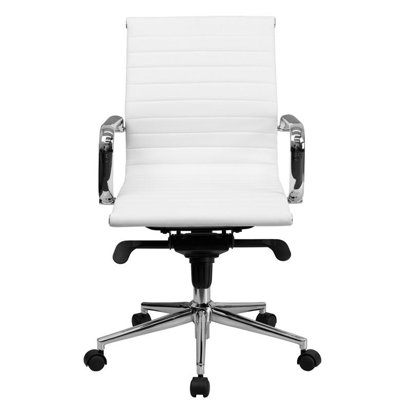 Flash Furniture Mid-Back White Ribbed Upholstered Leather Swivel Conference Chair