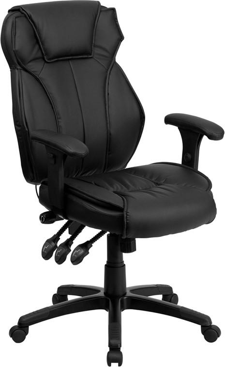 Flash Furniture High Back Black Leather Executive Swivel Office Chair With Triple Paddle Control And Lumbar Support Knob