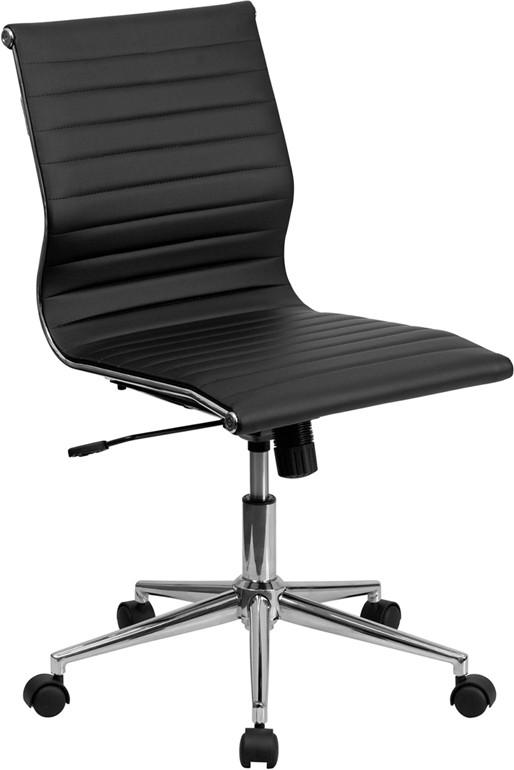 Flash Furniture Mid-Back Armless Black Ribbed Upholstered Leather Swivel Conference Chair