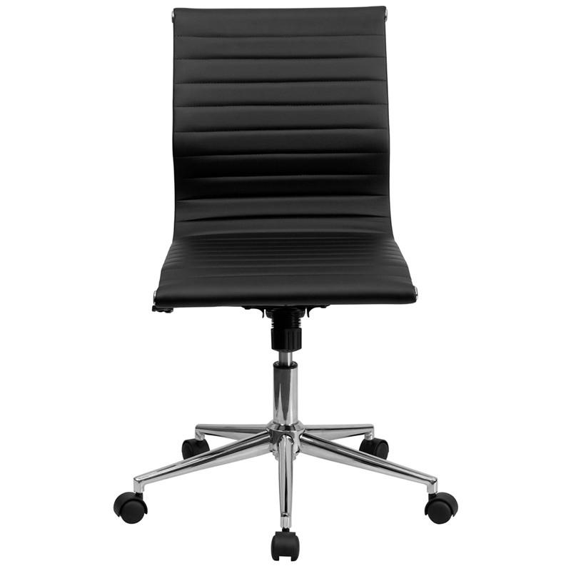 Flash Furniture Mid-Back Armless Black Ribbed Upholstered Leather Swivel Conference Chair