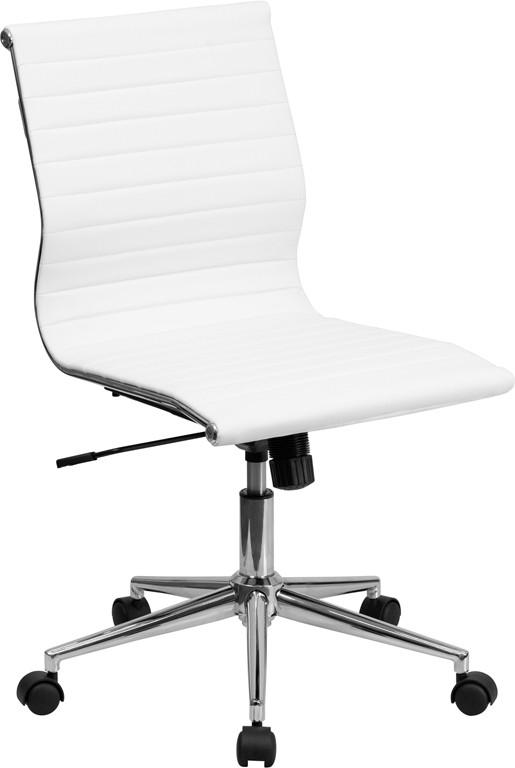 Flash Furniture Mid-Back Armless White Ribbed Upholstered Leather Swivel Conference Chair
