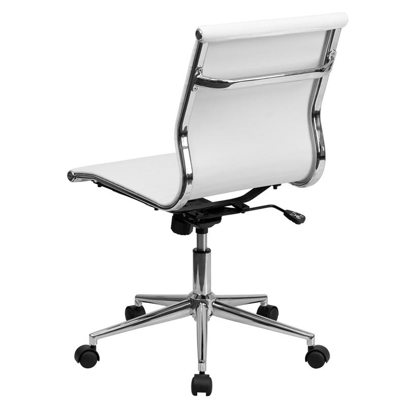 Flash Furniture Mid-Back Armless White Ribbed Upholstered Leather Swivel Conference Chair